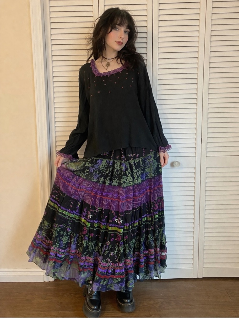 NWT VTG 90s Ren Faire Beaded Floral Tiered Top Skirt Set Festival Whimsigoth